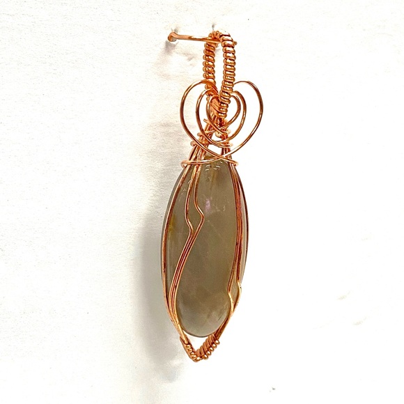 HANDCRAFTED Gray Moonstone Hand Wrapped Copper Pendant, Artisan Jewelry Gift - Picture 4 of 10